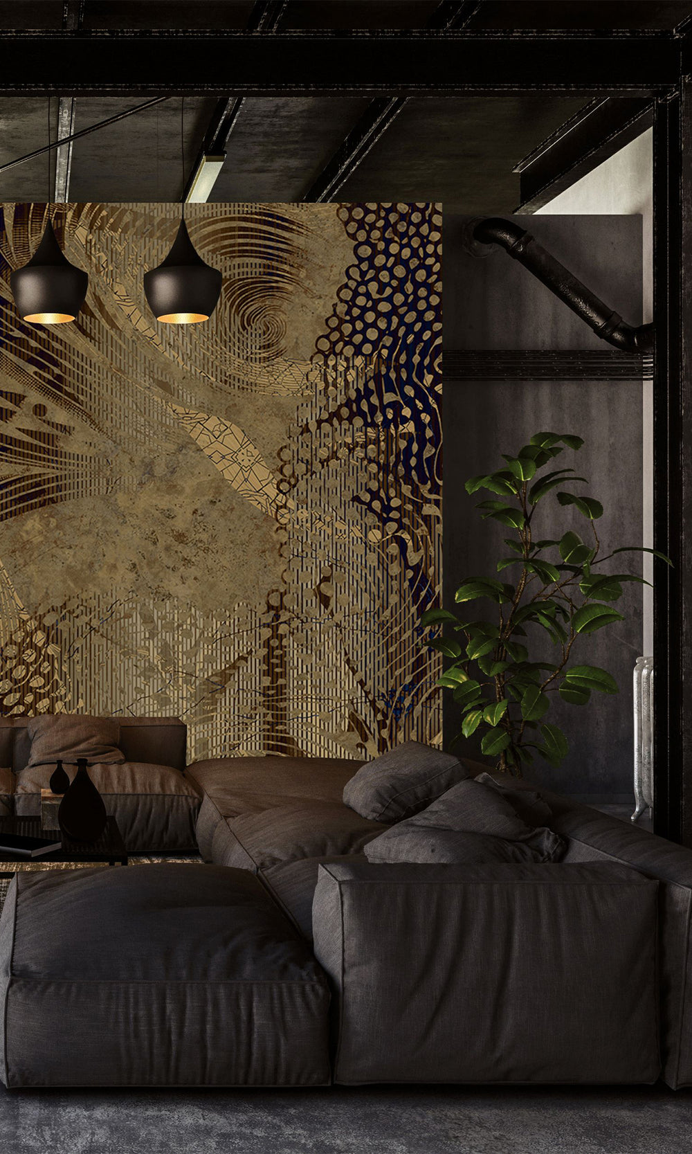 Brown Flowing Abstract Mosaic Mural Wallpaper M2605 - Sample