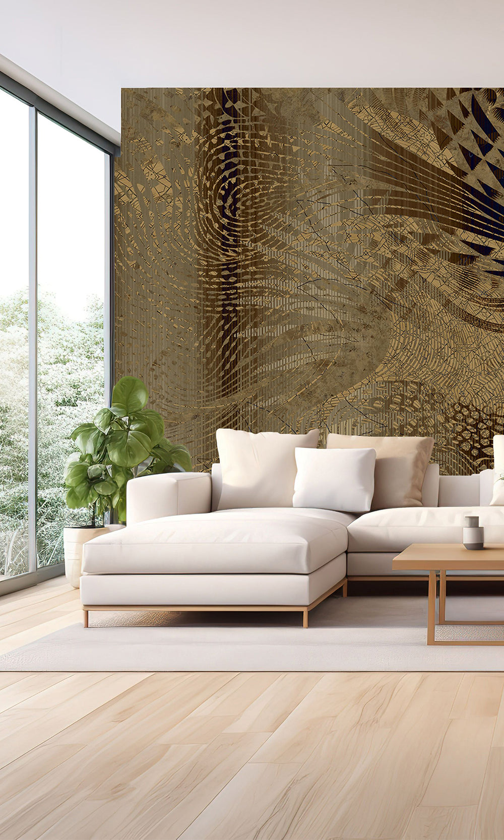 Brown Flowing Abstract Mosaic Mural Wallpaper M2605 - Sample