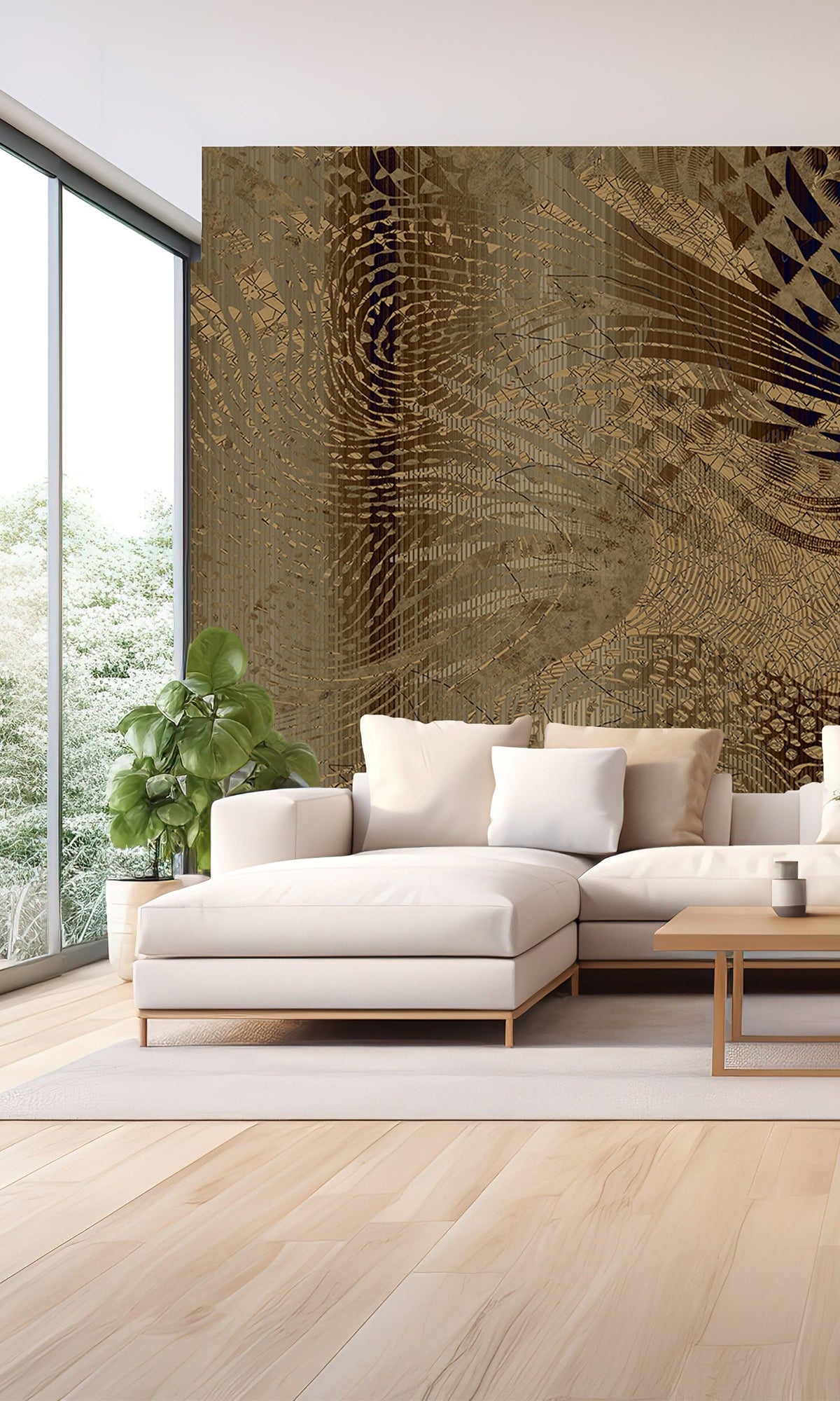 Brown Flowing Abstract Mosaic Mural Wallpaper M2605