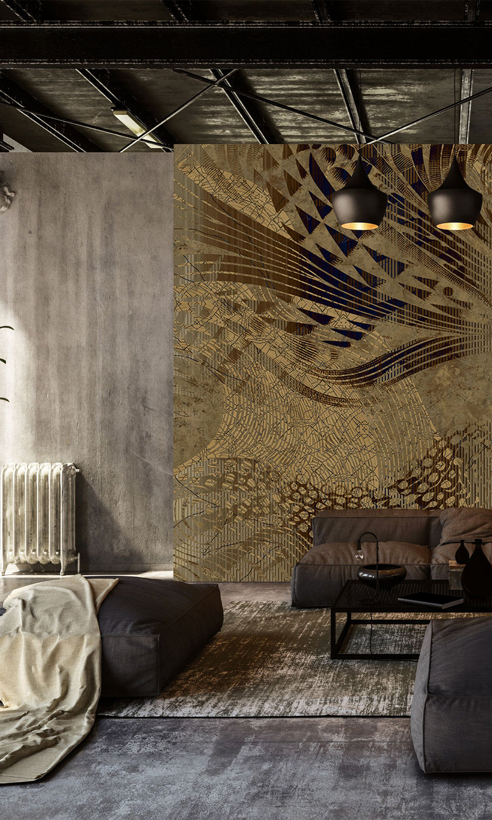 Brown Flowing Abstract Mosaic Mural Wallpaper M2605 - Sample