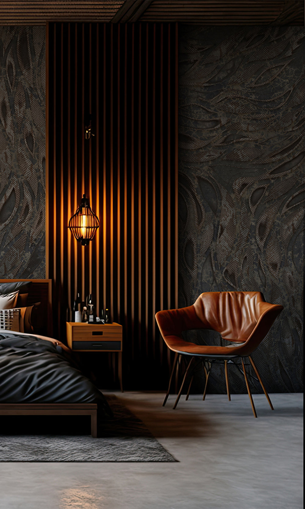 Charcoal Cascading Faux Snakeskin Mural Wallpaper M2606 - Sample