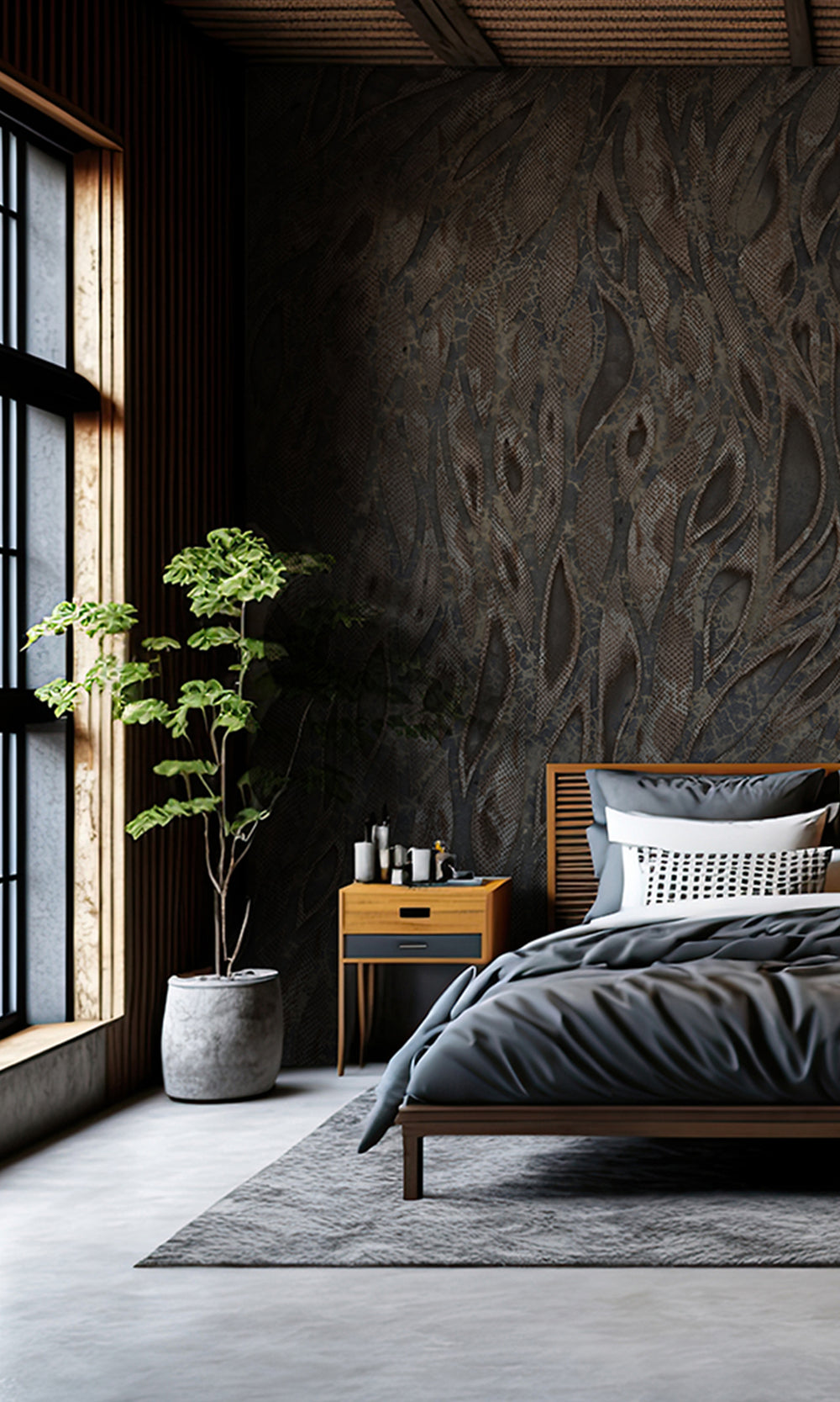 Charcoal Cascading Faux Snakeskin Mural Wallpaper M2606 - Sample