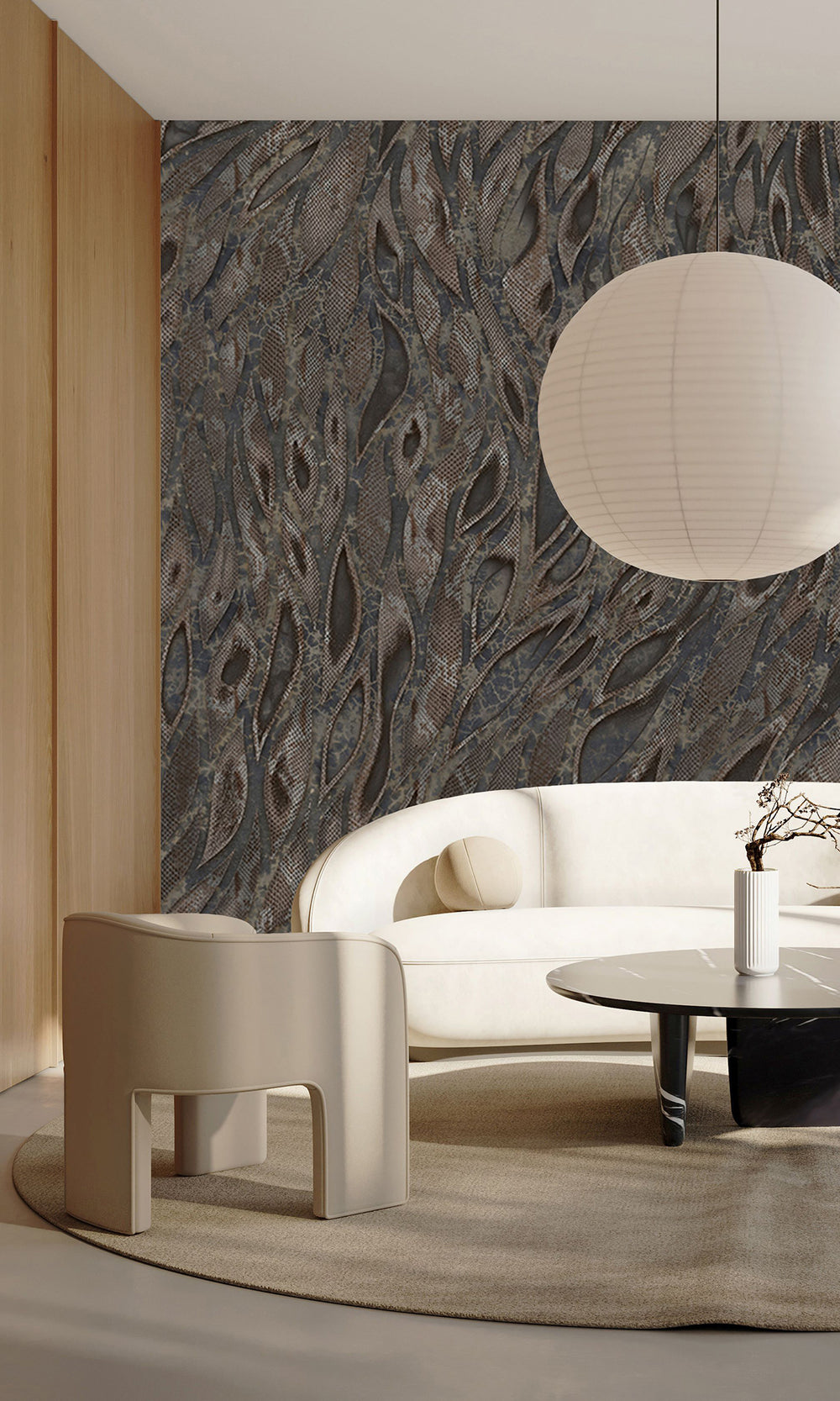 Charcoal Cascading Faux Snakeskin Mural Wallpaper M2606 - Sample