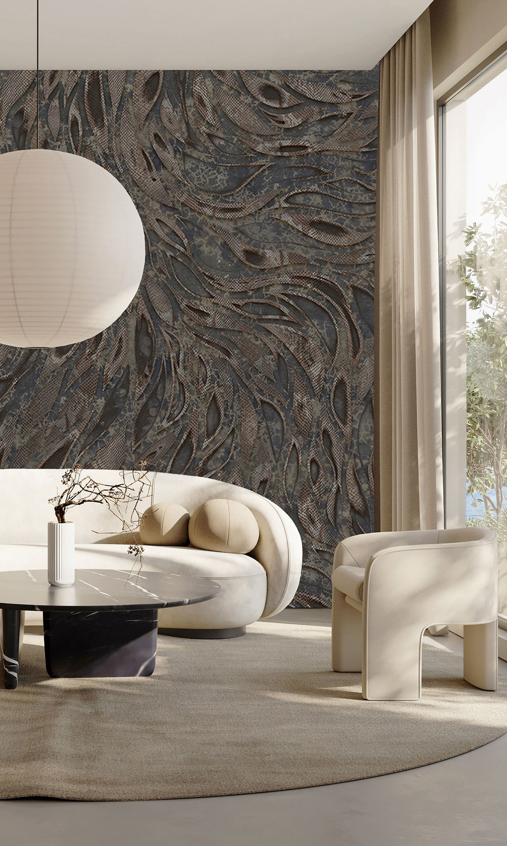 Charcoal Cascading Faux Snakeskin Mural Wallpaper M2606 - Sample