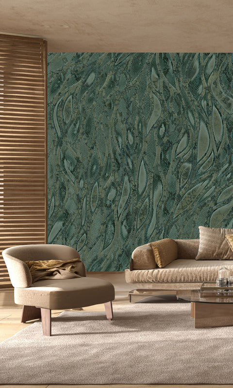 Navy Green Cascading Faux Snakeskin Mural Wallpaper M2607 - Sample