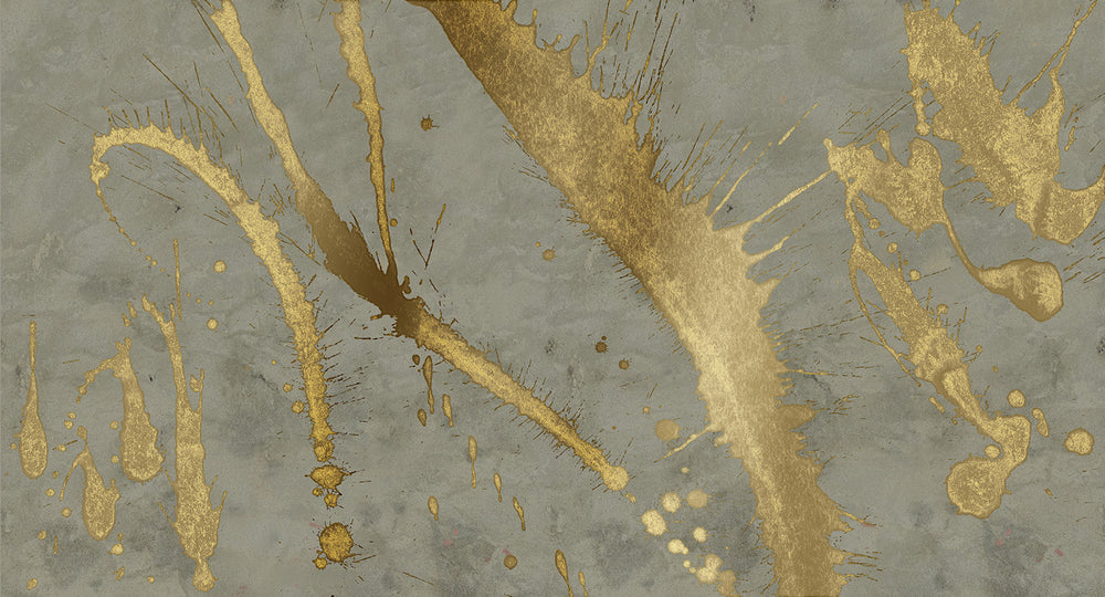 Metallic Grey Gold Abstract Paint Splash Mural Wallpaper M2612