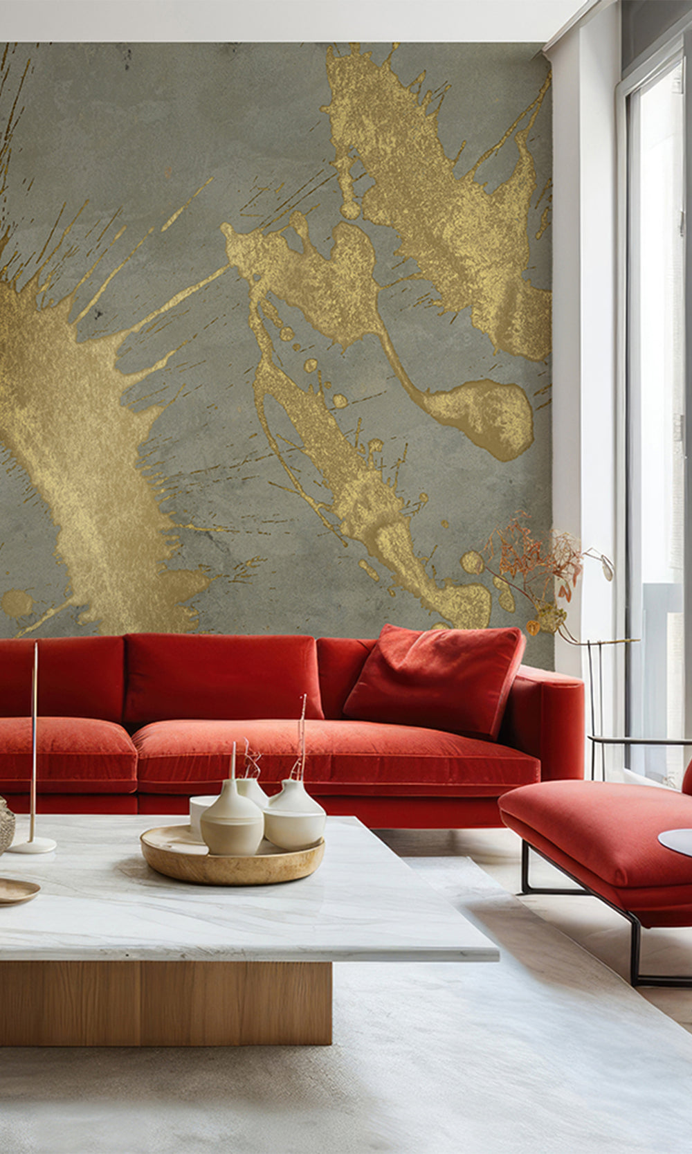 Metallic Grey Gold Abstract Paint Splash Mural Wallpaper M2612