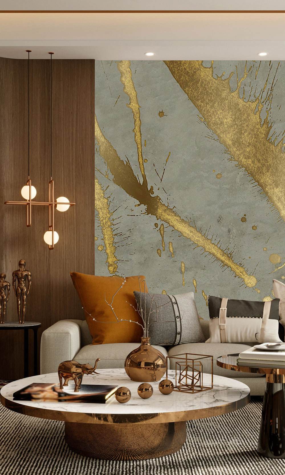 Metallic Grey Gold Abstract Paint Splash Mural Wallpaper M2612