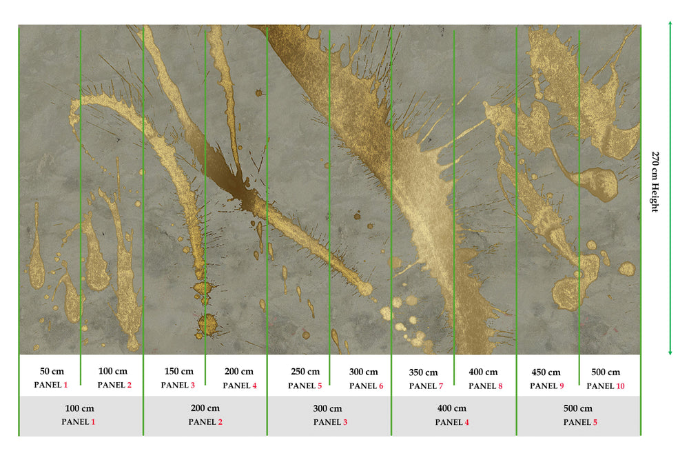 Metallic Grey Gold Abstract Paint Splash Mural Wallpaper M2612