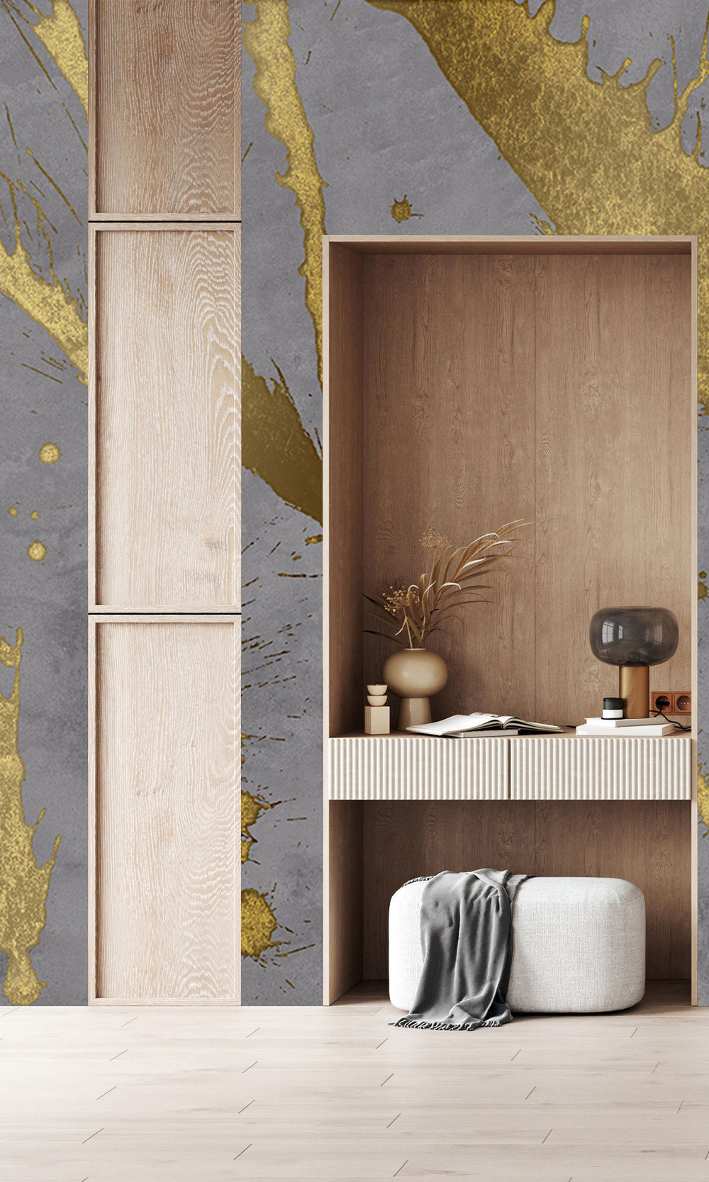 Ash Blue Gold Abstract Paint Splash Wall Mural M2613