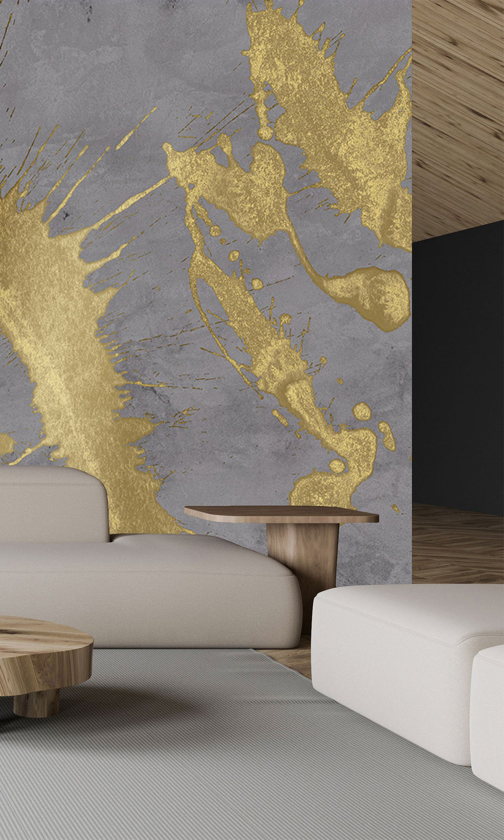 Ash Blue Gold Abstract Paint Splash Wall Mural M2613