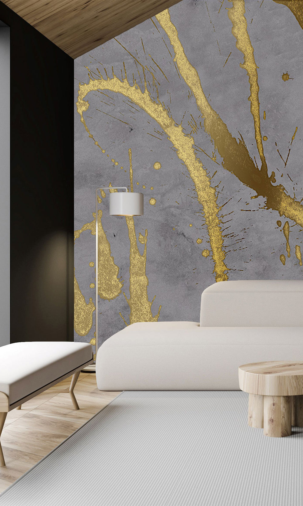 Ash Blue Gold Abstract Paint Splash Wall Mural M2613