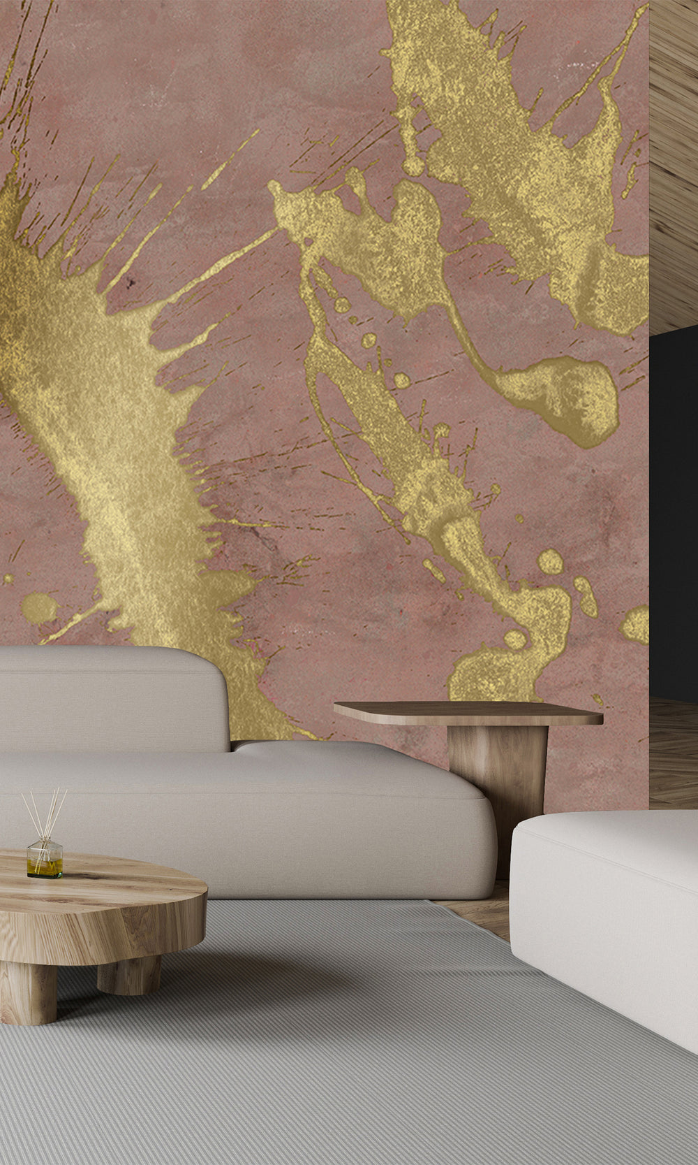 Ash Pink Gold Abstract Paint Splash Mural Wallpaper M2614 - Sample