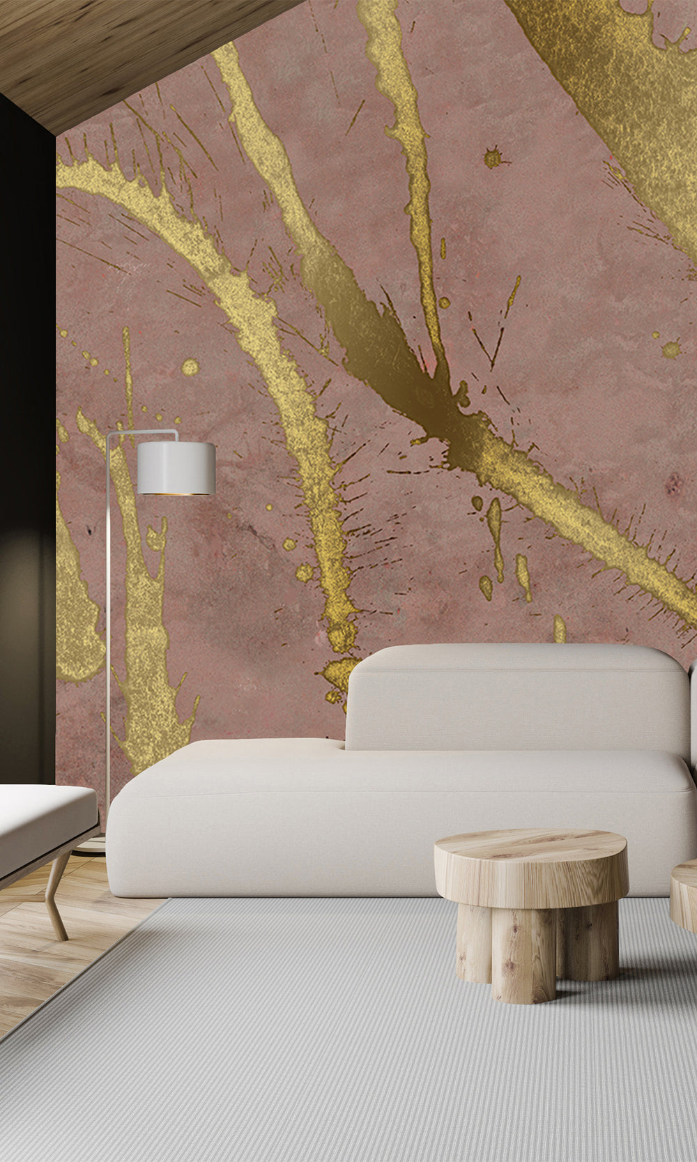 Ash Pink Gold Abstract Paint Splash Mural Wallpaper M2614 - Sample