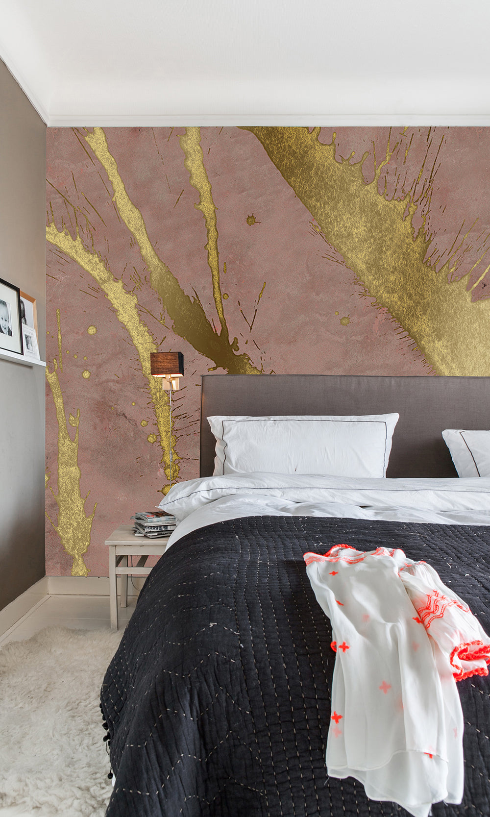 Ash Pink Gold Abstract Paint Splash Mural Wallpaper M2614 - Sample