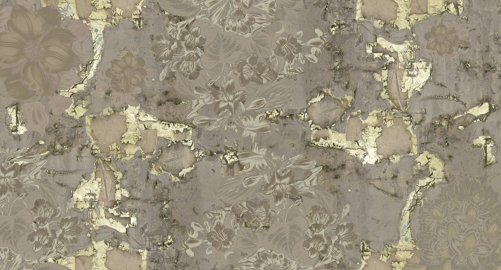 Khaki Gold Floral Abstract Symphony Wall Mural M2615
