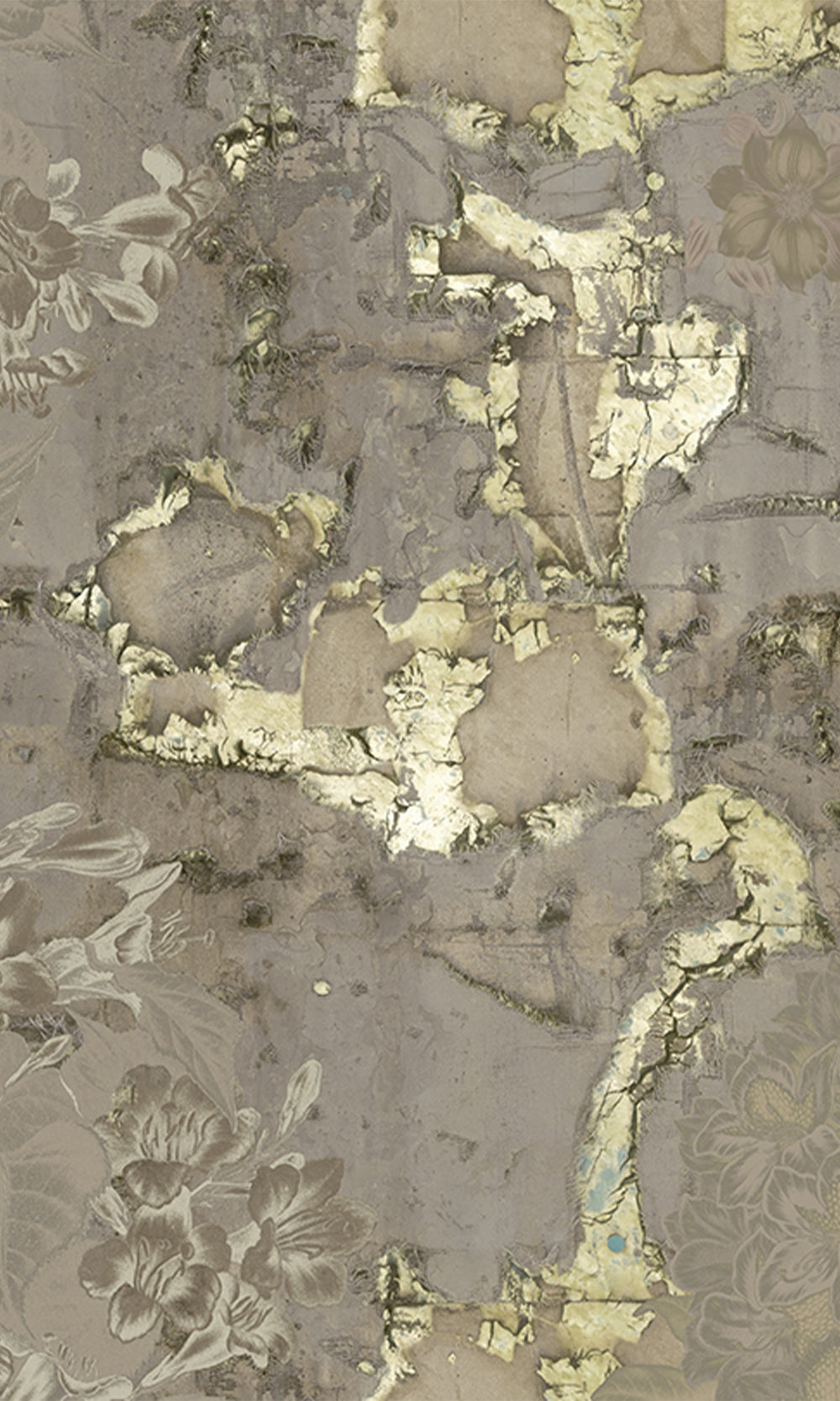 Khaki Gold Floral Abstract Symphony Wall Mural M2615