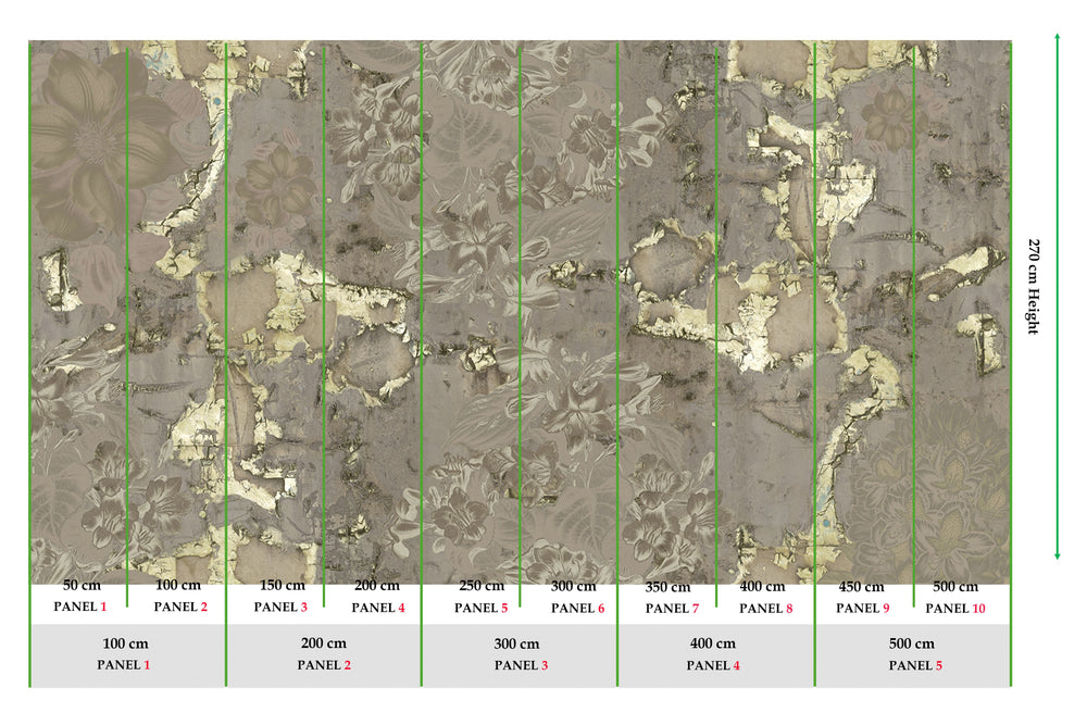 Khaki Gold Floral Abstract Symphony Wall Mural M2615