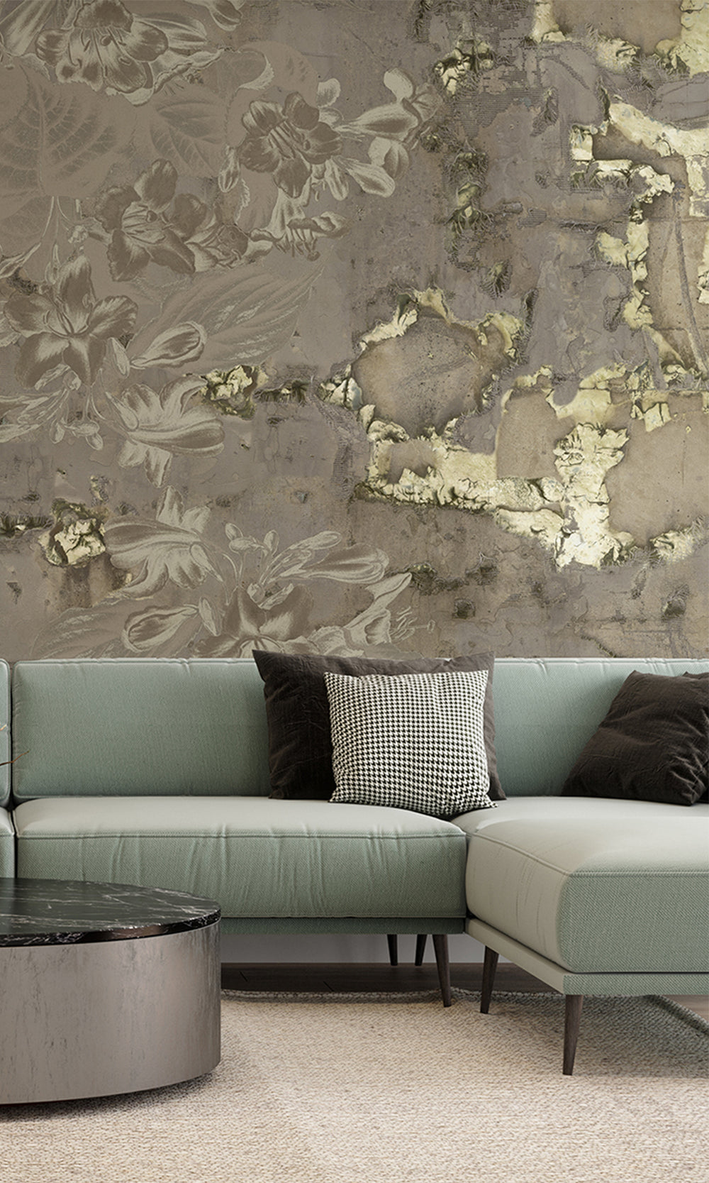 Khaki Gold Floral Abstract Symphony Wall Mural M2615