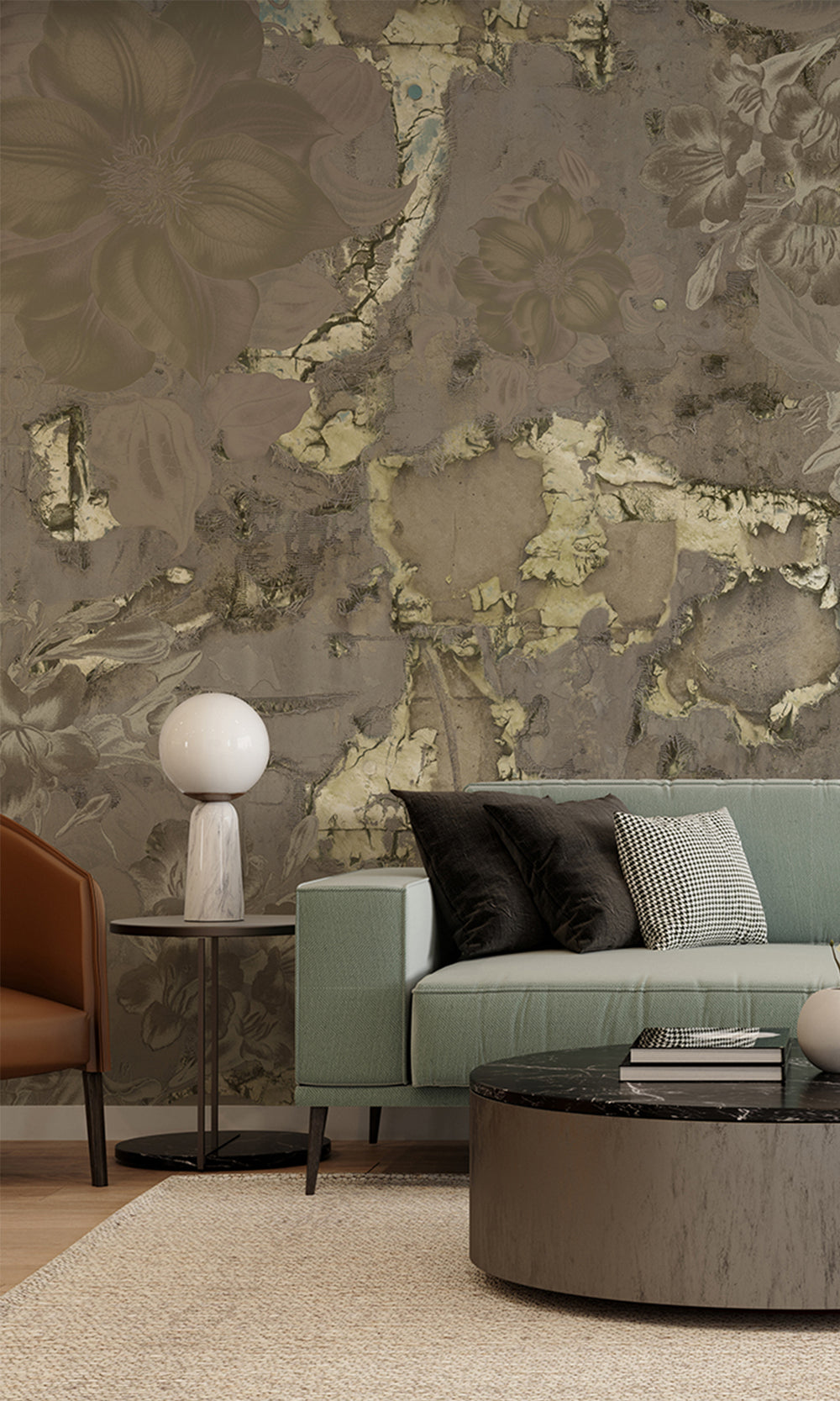 Khaki Gold Floral Abstract Symphony Wall Mural M2615
