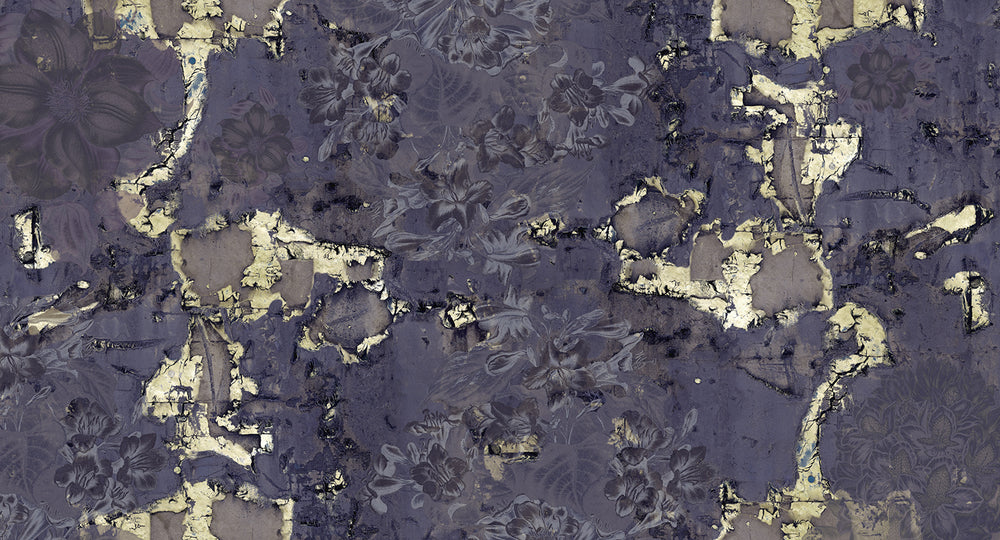 Navy Gold Floral Abstract Symphony Wall Mural M2616