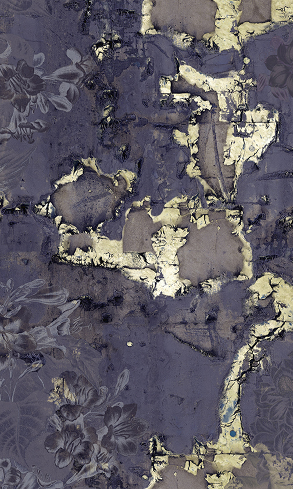 Navy Gold Floral Abstract Symphony Wall Mural M2616