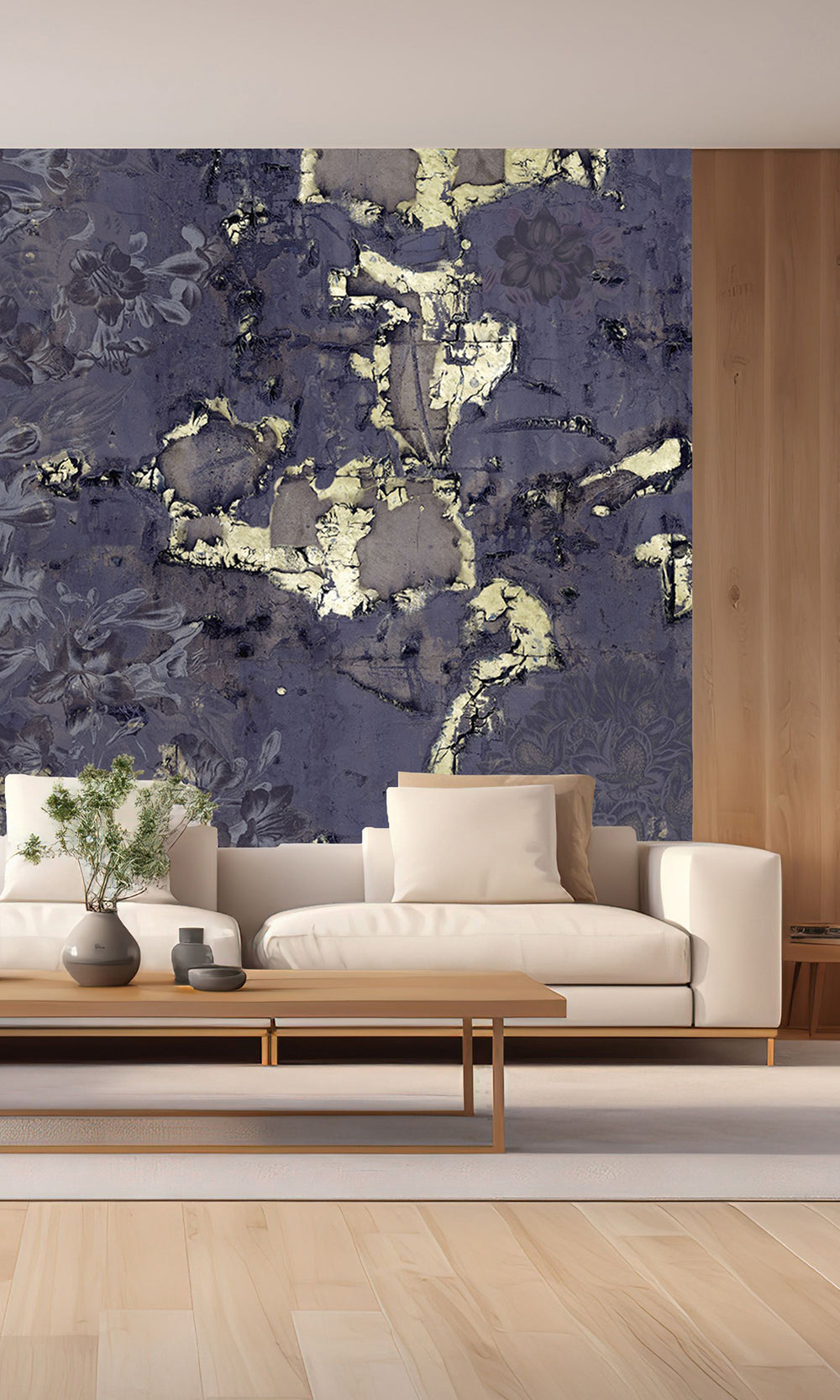 Navy Gold Floral Abstract Symphony Wall Mural M2616
