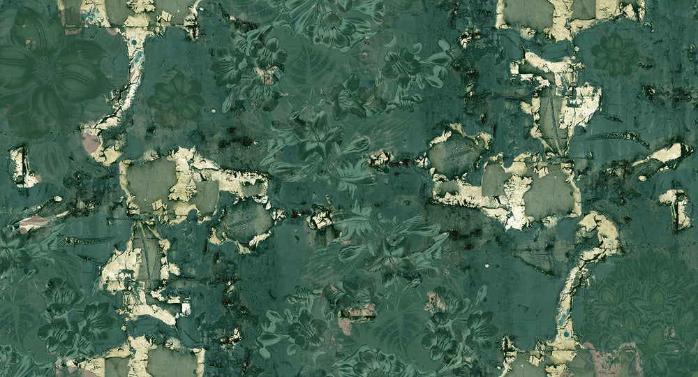 Green Gold Floral Abstract Symphony Mural Wallpaper M2617
