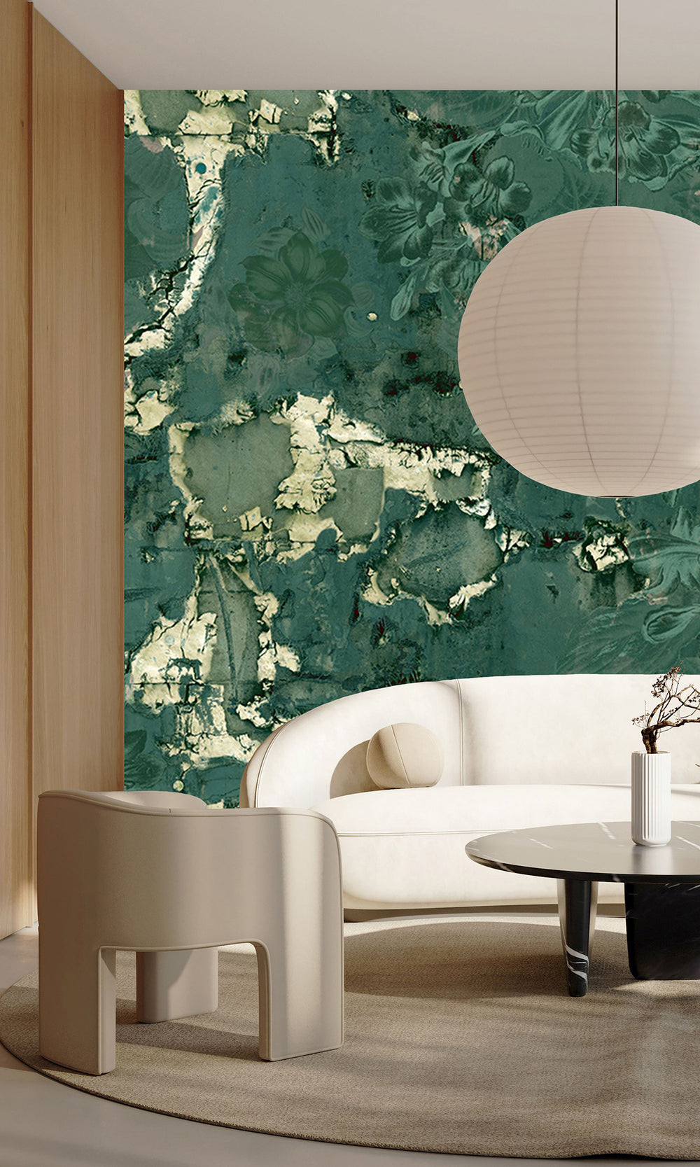 Green Gold Floral Abstract Symphony Mural Wallpaper M2617