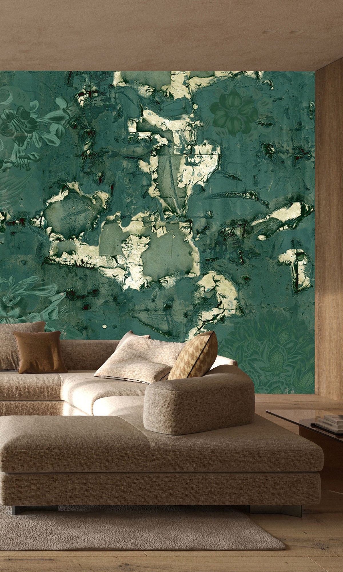 Green Gold Floral Abstract Symphony Mural Wallpaper M2617