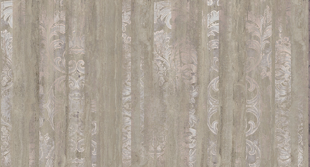 Khaki Floral Wood Pane Curtain Mural Wallpaper M2618 - Sample