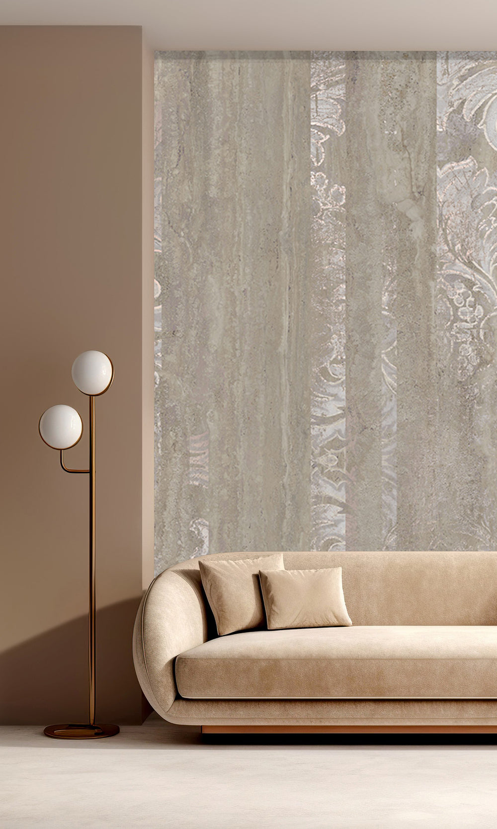 Khaki Floral Wood Pane Curtain Mural Wallpaper M2618 - Sample