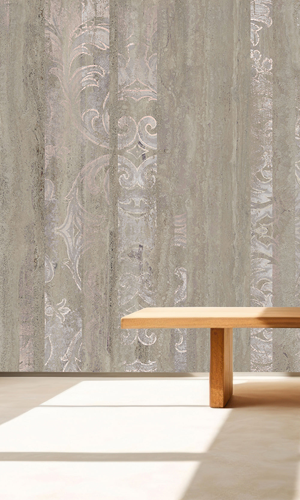 Khaki Floral Wood Pane Curtain Mural Wallpaper M2618 - Sample