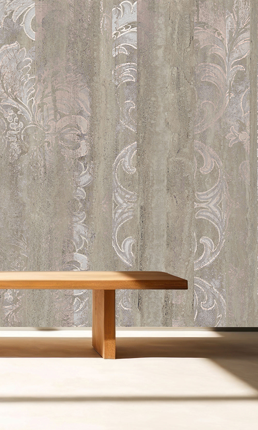 Khaki Floral Wood Pane Curtain Mural Wallpaper M2618 - Sample
