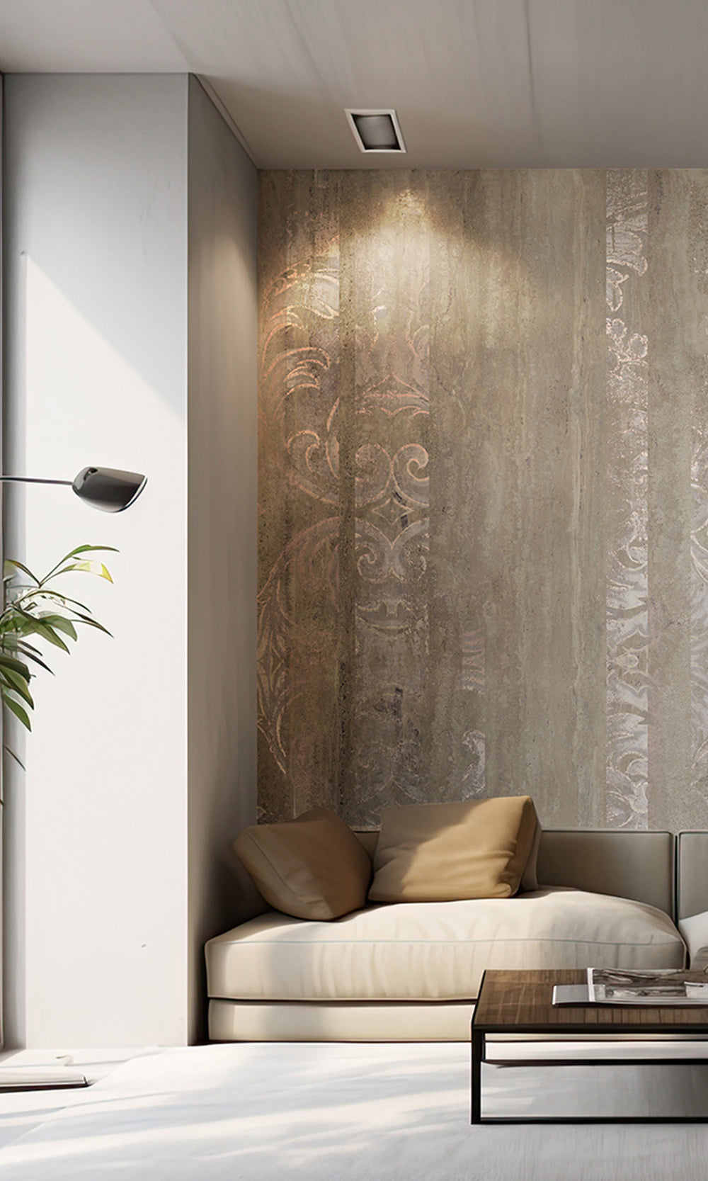Khaki Floral Wood Pane Curtain Mural Wallpaper M2618 - Sample