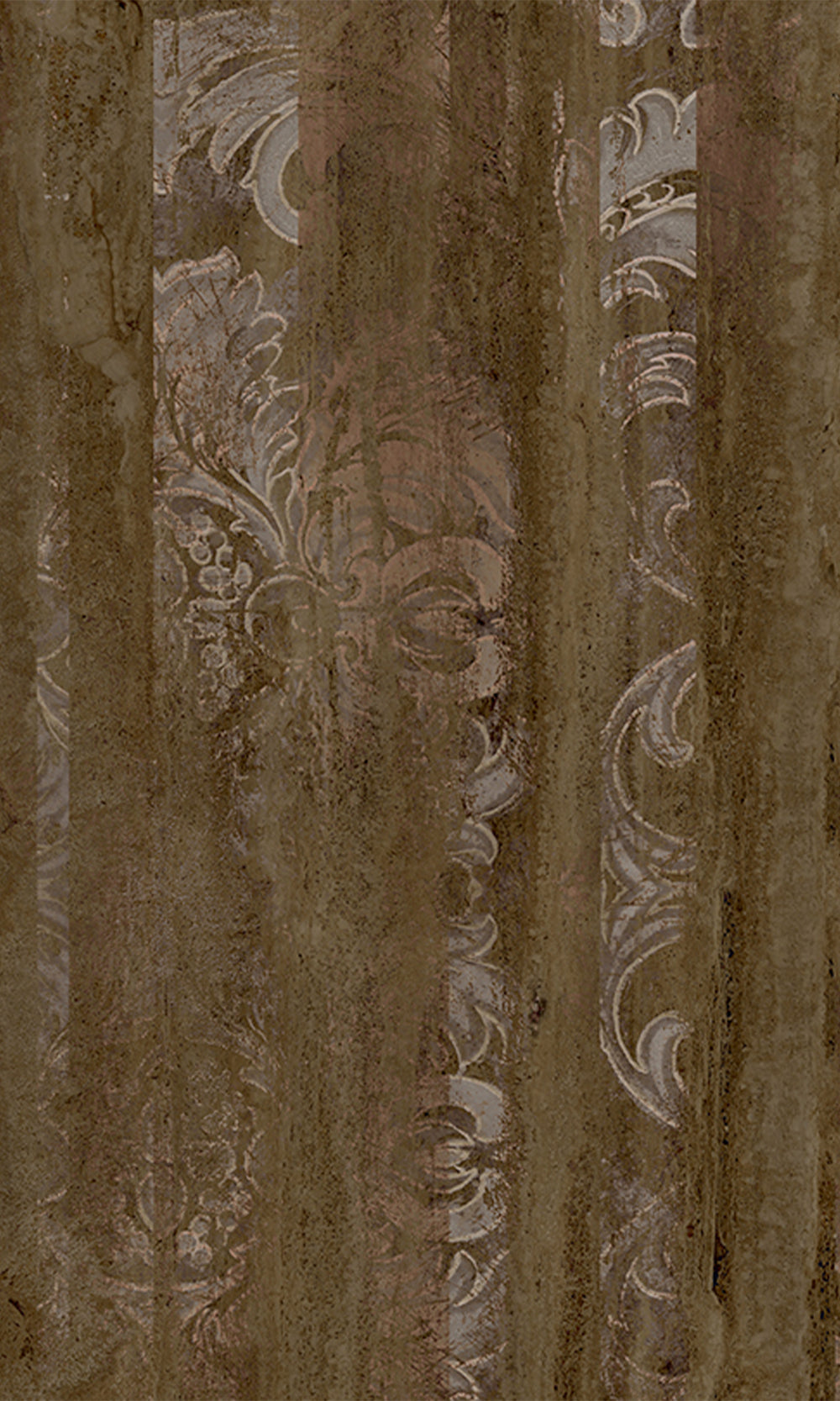 Dark Brown Floral Wood Pane Curtain Mural Wallpaper M2619 - Sample