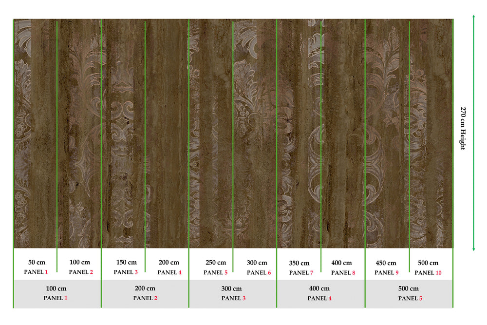 Dark Brown Floral Wood Pane Curtain Mural Wallpaper M2619 - Sample