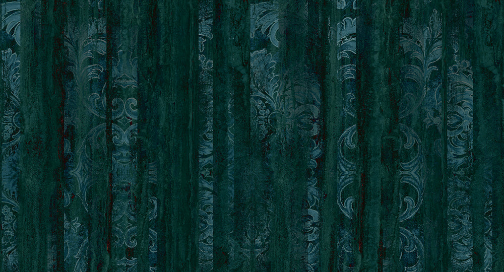 Navy Blue Floral Wood Pane Curtain Mural Wallpaper M2620 - Sample