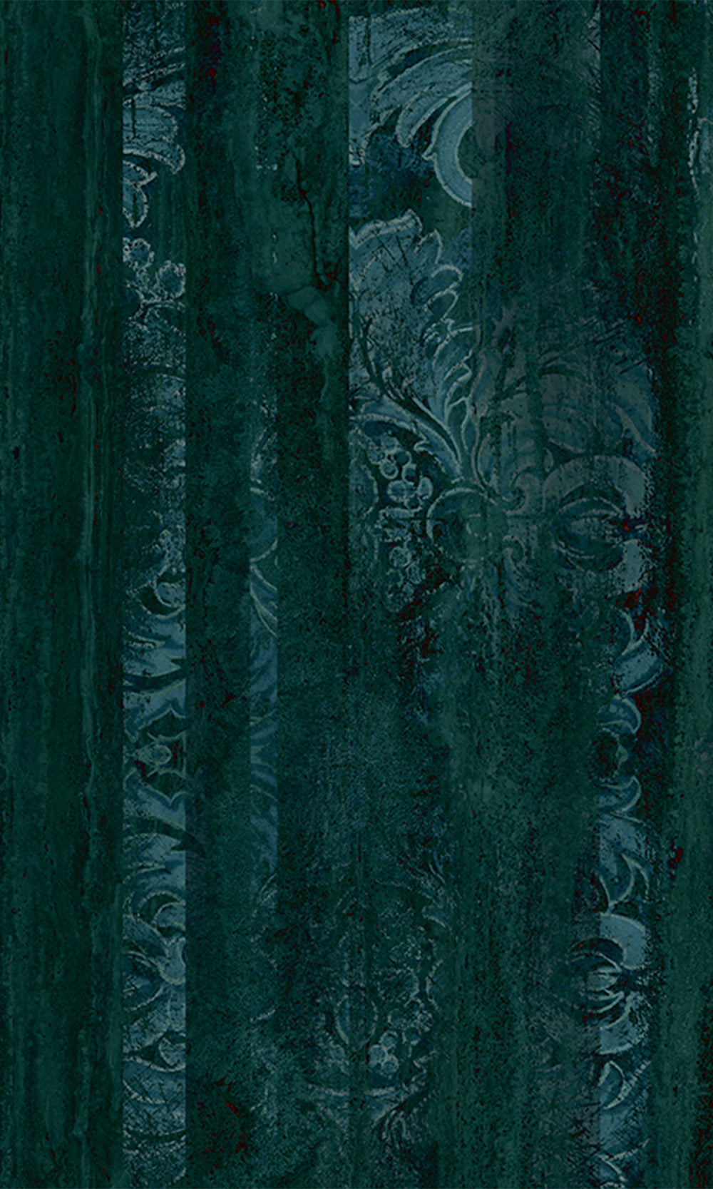 Navy Blue Floral Wood Pane Curtain Mural Wallpaper M2620 - Sample