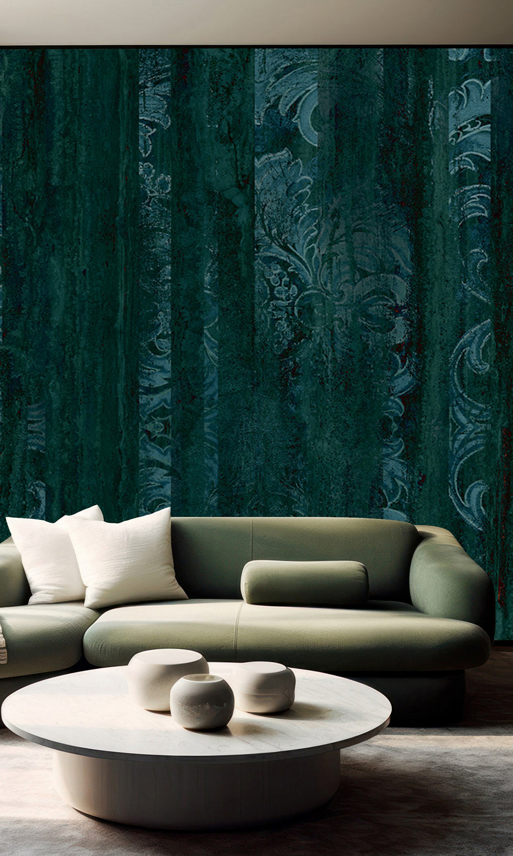Navy Blue Floral Wood Pane Curtain Mural Wallpaper M2620 - Sample