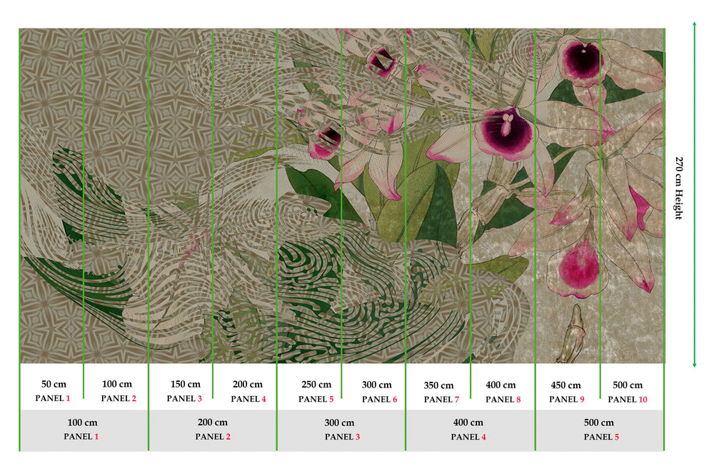 Khaki Green Tropical Orchid Mosaic Wall Mural M2621