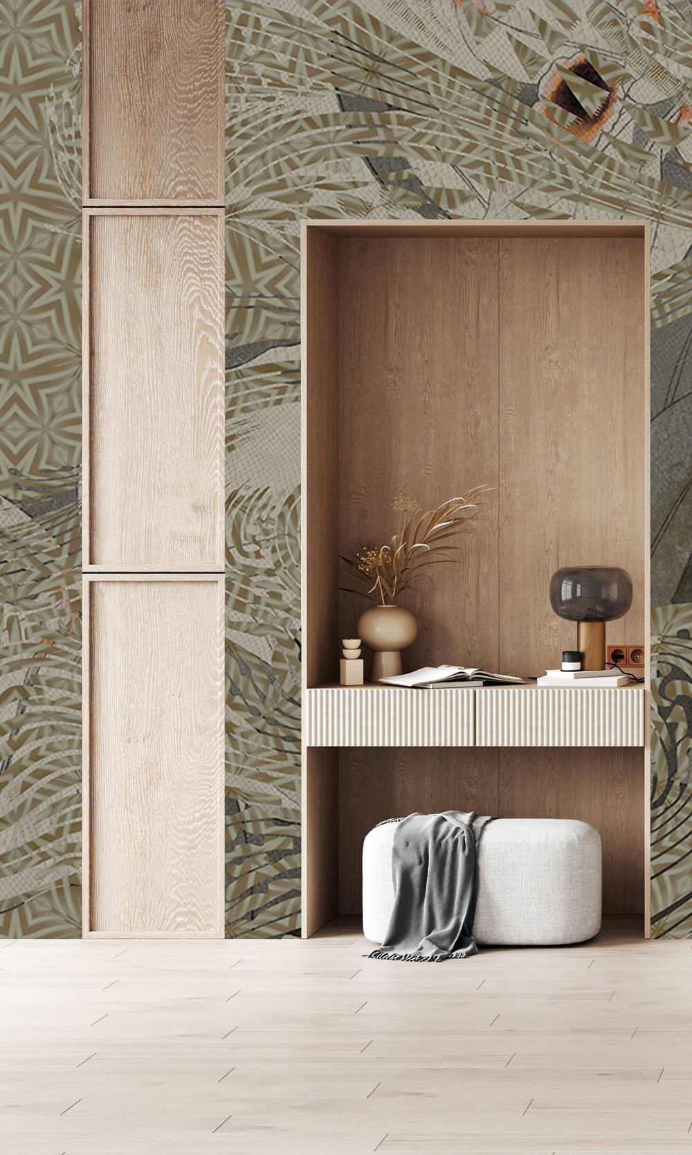 Khaki Ochre Tropical Orchid Mosaic Wall Mural M2623