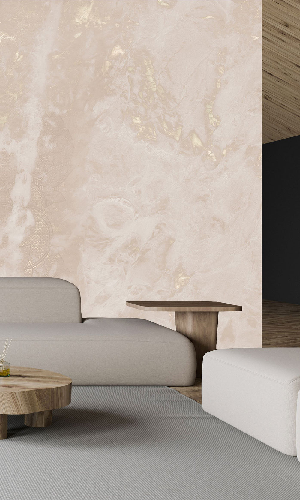 Pastel Pink Marbled Floral Abstract Mural Wallpaper M2624