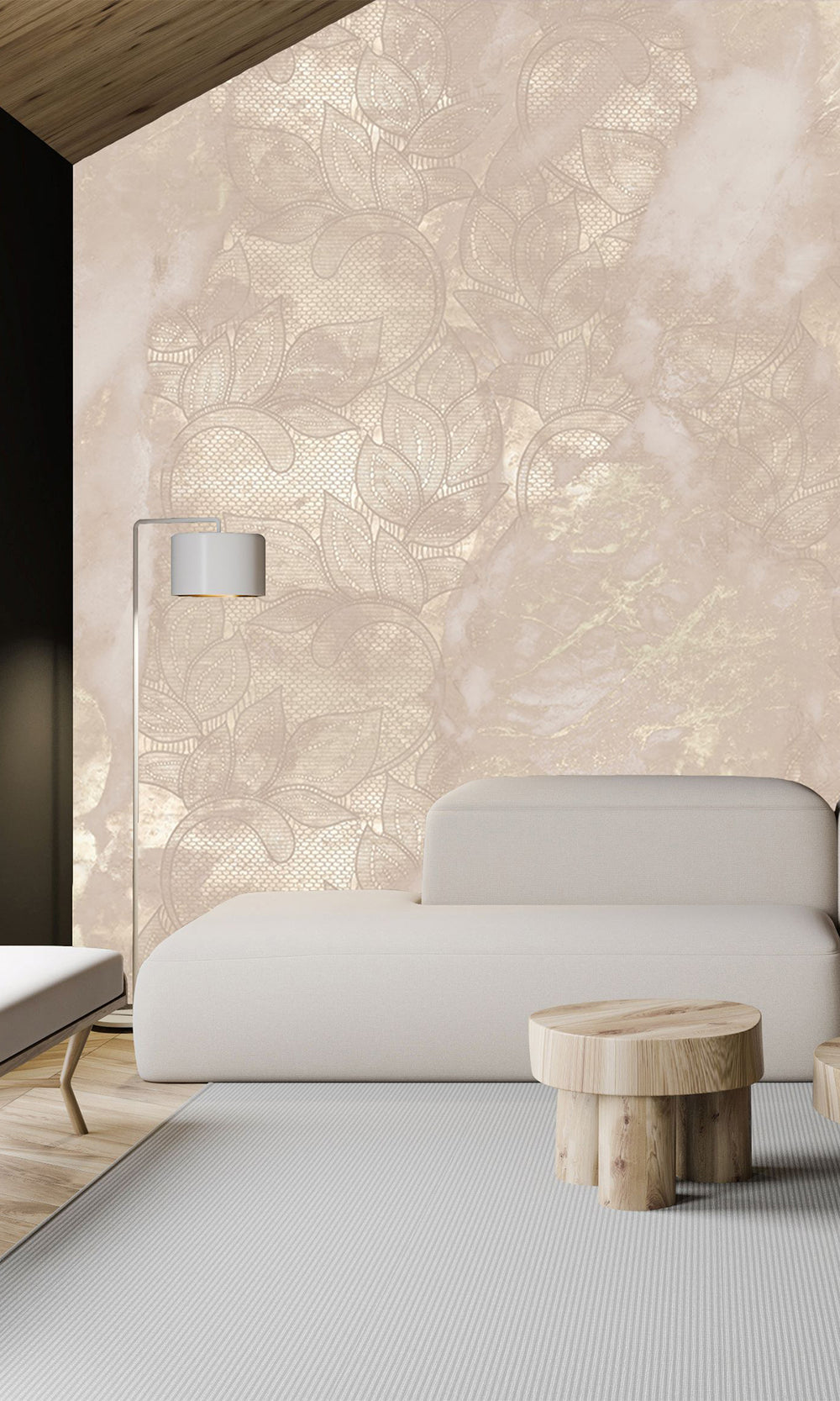 Pastel Pink Marbled Floral Abstract Mural Wallpaper M2624