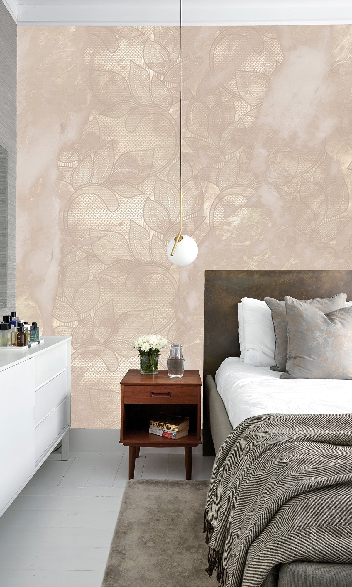 Pastel Pink Marbled Floral Abstract Mural Wallpaper M2624