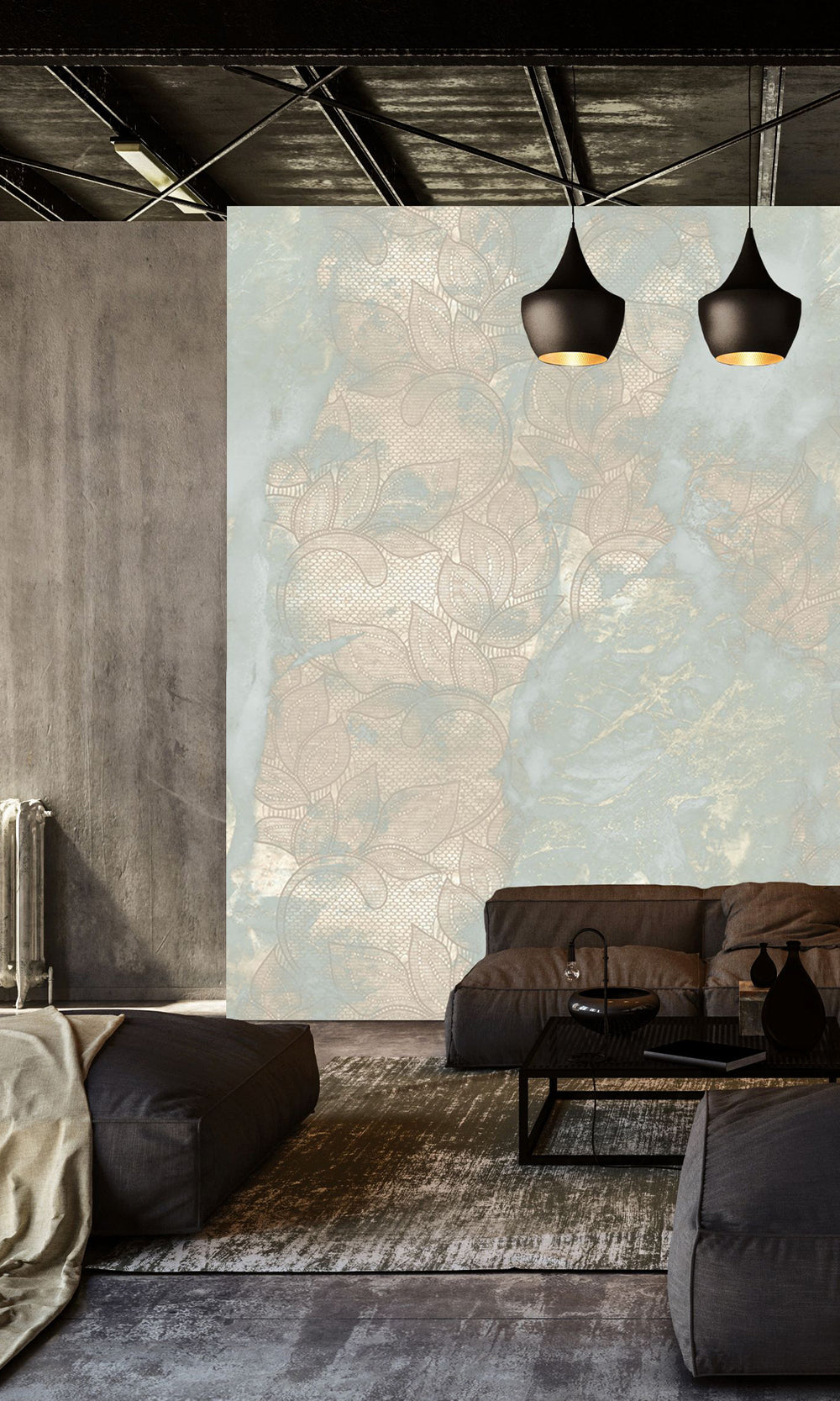Pastel Aqua Marbled Floral Abstract Wall Mural M2625
