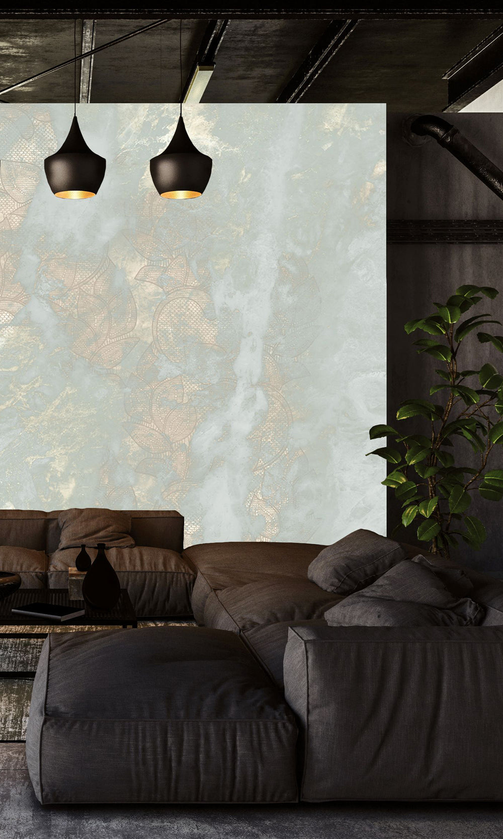 Pastel Aqua Marbled Floral Abstract Wall Mural M2625