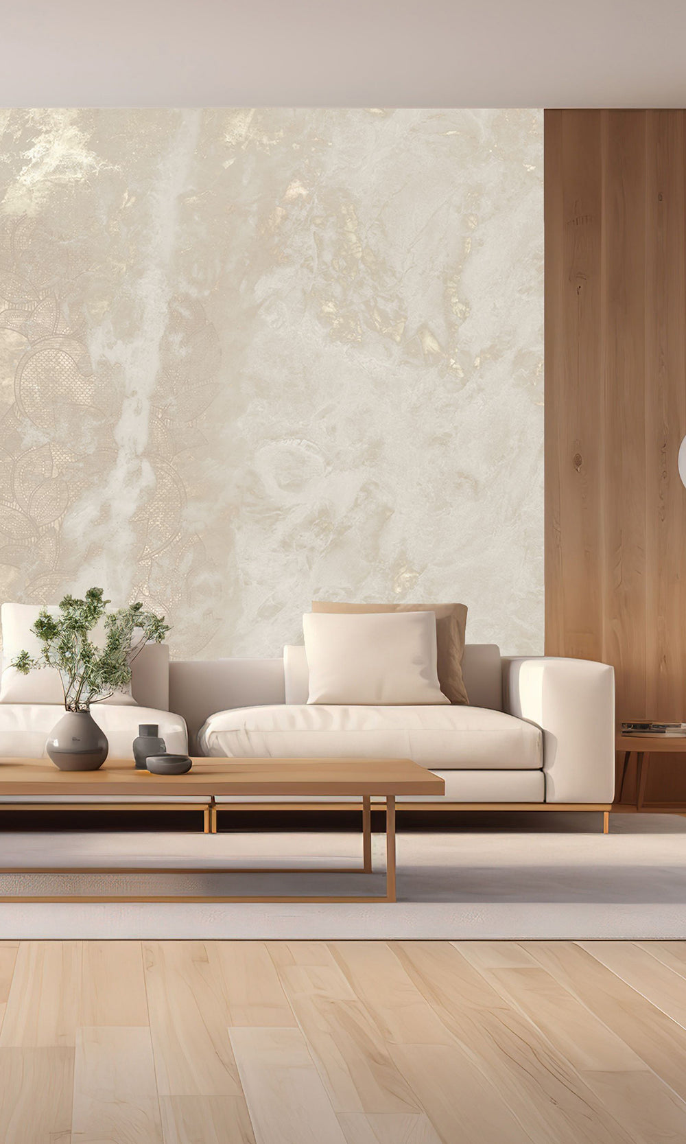 Pastel Beige Marbled Floral Abstract Wall Mural M2626