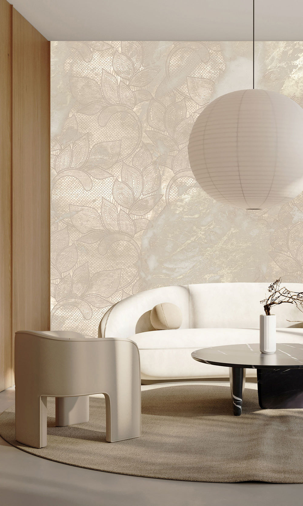 Pastel Beige Marbled Floral Abstract Wall Mural M2626