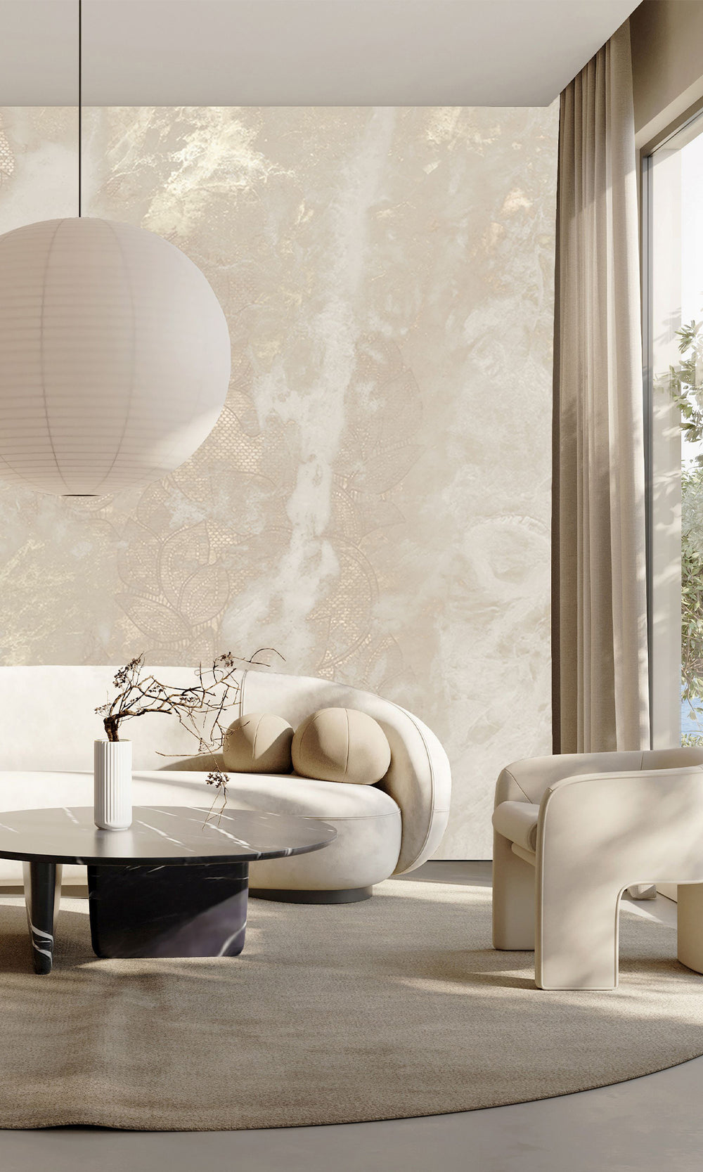 Pastel Beige Marbled Floral Abstract Wall Mural M2626